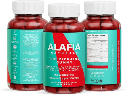 Alafia Naturals The Migraine Gummy - World's First Comfort and Support Gummy - Magnesium Glycinate, Butterbur, Feverfew, CoQ10, Vitamin B2 400mg Riboflavin 400mg 60ct
