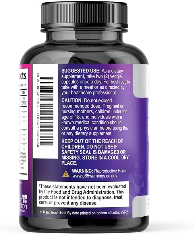 Gentle Liver Cleanse Detox & Repair Formula - Advanced Liver Support Supplement with Silymarin Milk Thistle, Dandelion Root, Artichoke Extract, Turmeric, Choline, & Beetroot - 240 Veggie Capsules