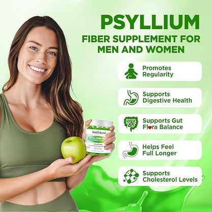 Psyllium Husk Gummies, 1500mg Psyllium Husk Fiber Supplement with Probiotics, Inulin, Chia Seed Powder for Gut & Digestive Health, Regularity, Vegan, Sugar Free, 60 Chewable