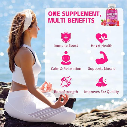 Pack of 2 Magnesium Complex Gummies 400mg, Magnesium Glycinate, Malate, Citrate, Taurate, Oxide & More | w/Ashwagandha Extract, D3 & B12 for Calm, Zzz, Relaxation, Raspberry Flavor, 120 Count