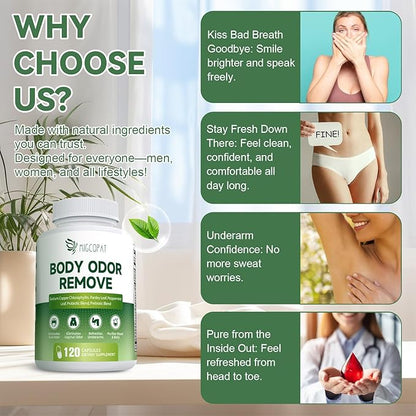 Chlorophyll Body Deodorizing Supplement 2 Pack, Chlorophyll Capsules with Parsley & Peppermint, Probiotic, Green Tea, Jerusalem Artichoke, Prebiotic, Supports Fresh Breath & Whole-Body Freshness