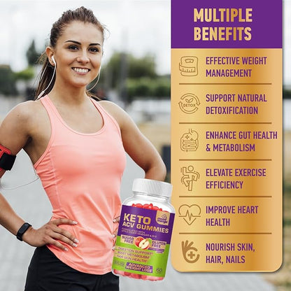 Keto ACV Gummies for Advanced Weight Loss - Gluten & Sugar-Free Apple Cider Vinegar Rapid Fat Burner Diet Supplement for Women Men - 60 Gummies (1000MG)