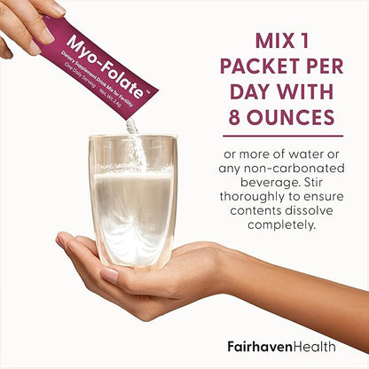 Fairhaven Health Folate and Myo Inositol Powder for Women - 1 Per Day, Female Fertility Supplement, Ovarian Health and Egg Quality - 2000 mg Myo-Inositol and 333 mcg Methylfolate – 30 Stick Packs