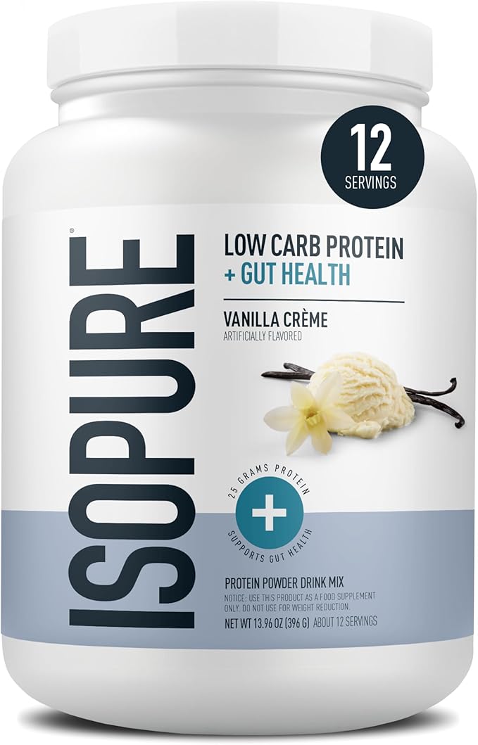 Isopure Protein + Gut Health & Immune Support Powder, Vanilla Crème, 25g Whey Protein with Prebiotics & Vitamins, 12 Servings (Pack of 1)