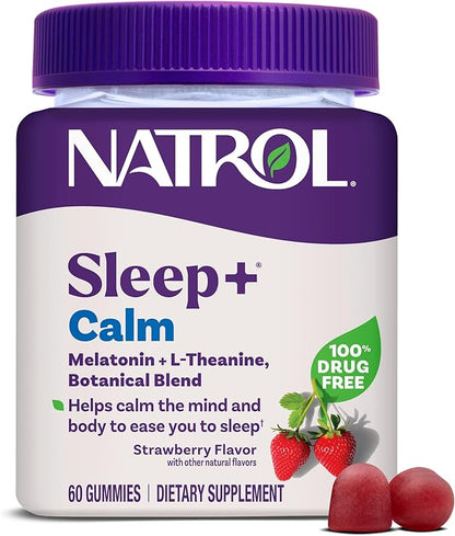Natrol Sleep+ Calm Melatonin Gummies for Adults, Sleep Gummies, Strawberry Flavor, 60 Gummies, 30 Day Supply