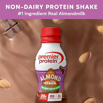Premier Protein Non-Dairy Plant Based Almondmilk Protein Shake, Chocolate, 20g Protein, 5g Sugar, 11.5 Fl oz, 12 Count