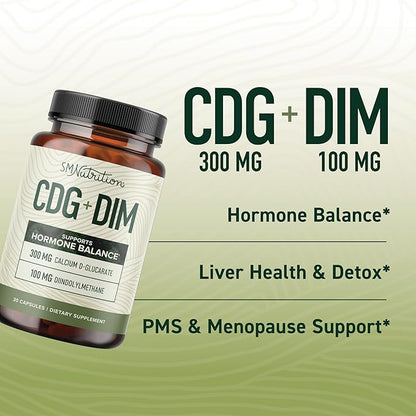 Calcium D-Glucarate with DIM Supplement for Estrogen Detox & Hormone Balance for Women & Men | Detox & Cleanse, Hormonal Acne, Menopause & CDG for Liver Support | Non-GMO, Third-Party Tested | 30ct