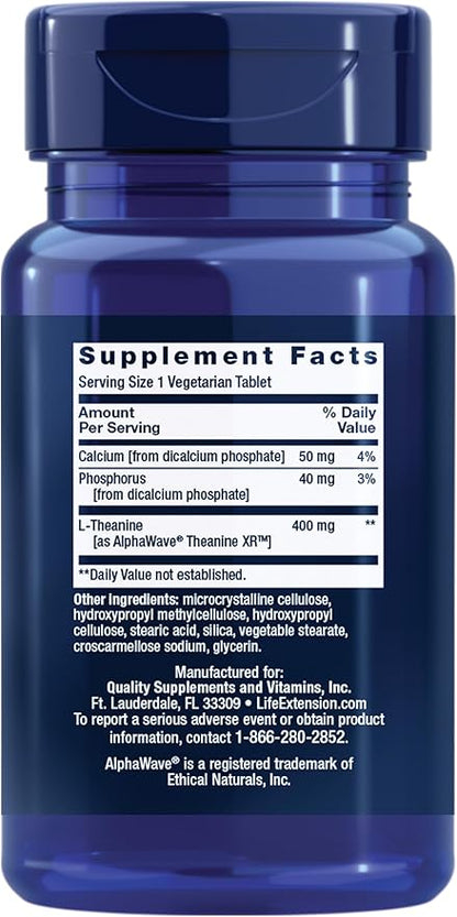 Life Extension Theanine XR™ Stress Relief – L-Theanine – Promotes a Calm Response to Daytime Stress – Non-GMO, Gluten-Free, Vegetarian – 30 Tablets
