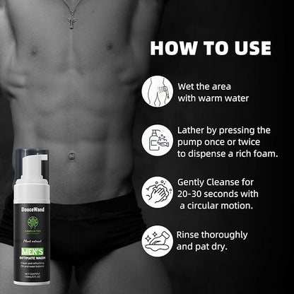 Men's Intimate Wash – pH Balanced Foaming Tea Tree Groin Cleanser, Odor Control with Agave & Licorice, Refreshing Body Wash – 5 Fl Oz