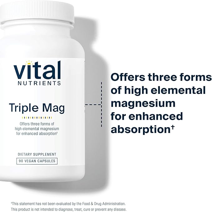Vital Nutrients Triple Magnesium Complex Supplement | Vegan Magnesium Glycinate, Malate & Oxide 250mg | Easily Absorbed Magnesium Supplement for Stress, Muscle, Heart, Bone Support | 90 Capsules