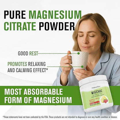NaturalSlim Magicmag Pure Magnesium Citrate Powder Stress, Constipation, Muscle, Heart Health, and Sleep Support | Raspberry Lemon Magnesium Supplement - 8oz Drink Mix (3 Pack)