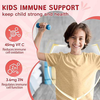 Kids Probiotic-Fiber Gummies, Probiotics-Fiber Gummies for Kids with 5 Billion CFUs & Prebiotics for Digestive Health, with Vitamin C and Zinc for Immune Support, 45 Servings, Natural Peach Flavor