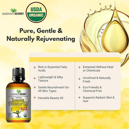 Pure Carrier and Essential Oils for Skin Care, Hair, Body Moisturizer for Face-Anti Aging Skin Care (Evening Primrose Oil Organic, 4oz)