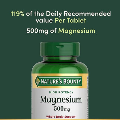 Nature's Bounty Magnesium 500 mg Tablets, High Potency Magnesium Supplement for Bone & Muscle Health, Whole Body Support, 200 Count (Pack of 1)