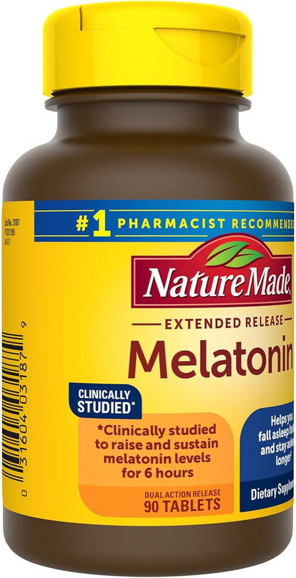 Nature Made Melatonin 4mg Extended Release Tablets,Sleep Supplements for Adults,100% Drug Free Sleep Aid,90 Day Supply,90 Count (Pack of 2)