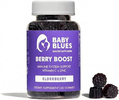 Baby Blues Berry Boost for Moms, Immunity Elderberry Gummies Immune Support Supplement with Vitamin C and Zinc for Adults, Non-GMO Immune System Vitamins Booster Vegan Gluten Free Gummies, 60pcs