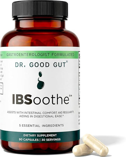 IBSoothe – Digestive Health Supplement for Women & Men with Fiber, Probiotics, Enzymes & Peppermint Oil for Gas Relief, Digestive Health, IBS/Constipation Relief – 90 Capsules