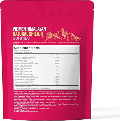VivoNu Himalayan* Shilajit* Gummies with Ashwagandha* & Gokshura | 85+ Trace Minerals & Fulvic Acid | Organic, Micronutrient Supplement for Men & Women (Women 4000mg / 1 Bag)