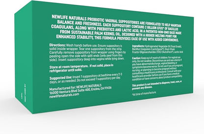 NewLife Naturals Vaginal Probiotic Suppositories 2 Billion CFU – Feminine pH Balance & Odor Support – Bacillus Coagulans + Prebiotic + Lactic Acid – Non GMO All Natural - 30 Day + Supply (14 Inserts)