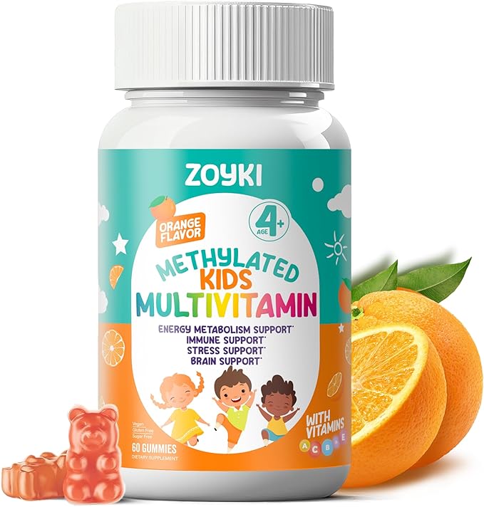 Methylated Multivitamin Gummies for Kids - Children’s MTHFR Support Supplement with B Complex 5-MTHF Folate (L-Methylfolate) B1 B3 B6 B12 Biotin Vitamins A C D3 E - Vegan Gluten-Free Sugar-Free