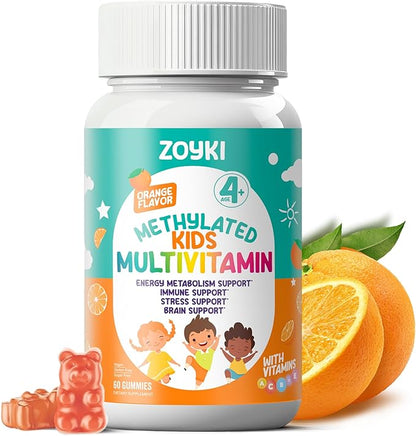 Methylated Multivitamin Gummies for Kids - Children’s MTHFR Support Supplement with B Complex 5-MTHF Folate (L-Methylfolate) B1 B3 B6 B12 Biotin Vitamins A C D3 E - Vegan Gluten-Free Sugar-Free
