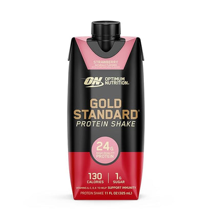 Optimum Nutrition Gold Standard Protein Shake, 24g Protein, Ready to Drink Protein Drinks, Strawberry, 11 Fl Oz, 12 Count (Pack of 1) (Packaging May Vary)