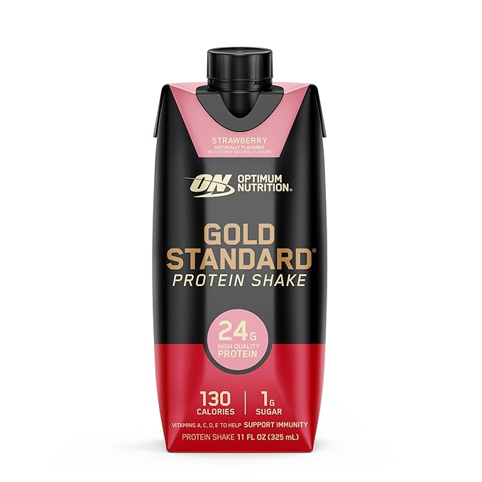 Optimum Nutrition Gold Standard Shake, 24g Protein, Ready to Drink-Protein, Strawberry, 11 Fl Oz, (Packaging May Vary) 1 Count (Pack of 24)