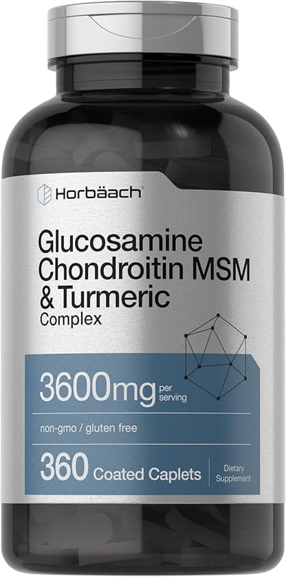 Horbäach Glucosamine Chondroitin MSM | 360 Caplets | Advanced Formula with Turmeric | Non-GMO, Gluten Free