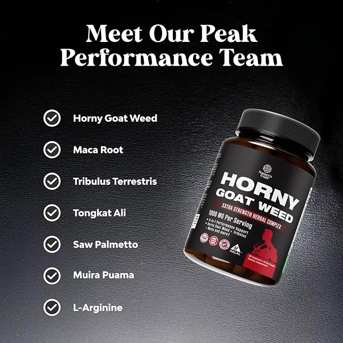 Natures Craft Horny Goat Weed for Men - Extra Strength Male Supplement with Black Maca Root, Tongkat Ali, Saw Palmetto & Panax Ginseng Extract for Stamina & Energy - 90 Count