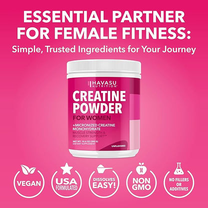 Creatine for Women - Formulated for Women - 3g Micronized Creatine Monohydrate Per Serving to Support Energy, Lean Muscle Mass, and Mental Clarity - Unflavored, Vegan, Non-GMO, 100 Servings