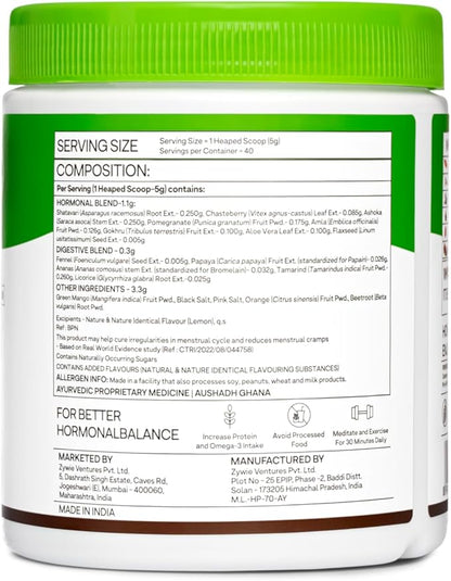 OZIVA Plant Based HerBalance for PCOS | PCOS Supplement for Women for Hormonal Balance & Better Menstrual Cycle | PCOS Drink with Inositol, Shatavari,Chasteberry, Ashoka Certified Clean & Vegan, 250g
