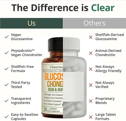 Glucosamine Chondroitin MSM – Joint Support Supplement for Women and Men with Glucosamine Sulfate 1500 mg, Chondroitin and MSM – for Cartilage, Joint Health and Flexibility – 90 Capsules, Vegan