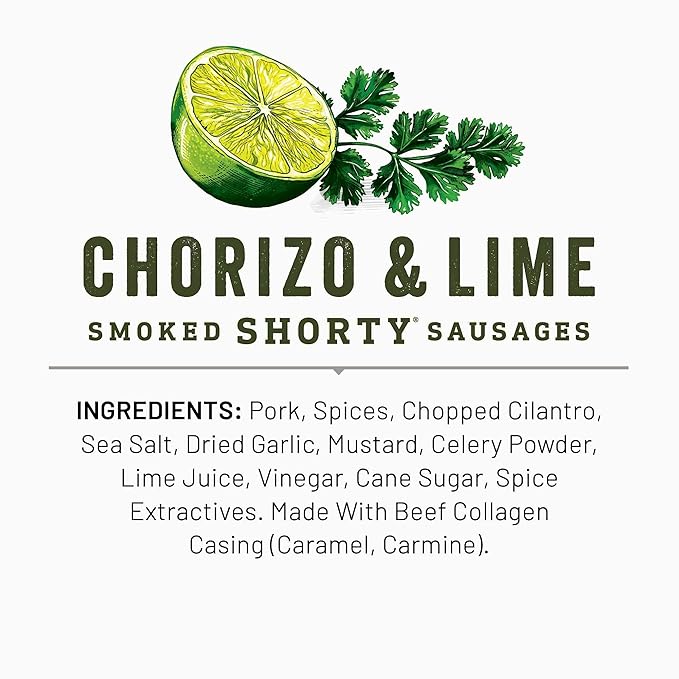 Duke's Pork Chorizo & Lime Smoked Shorty Sausages, 7g Protein Per Serving, 5 oz. (Pack of 3)