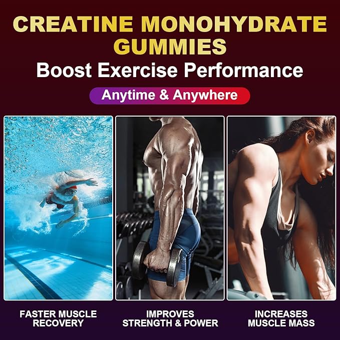 Creatine Monohydrate Gummies Infused with 5g Creatine for Men and Women, Chewable Creatine Monohydrate for Muscle Strength, Muscle Builder, Energy Boost, Pre-Workout Supplement- 180 Raspberry Gummies