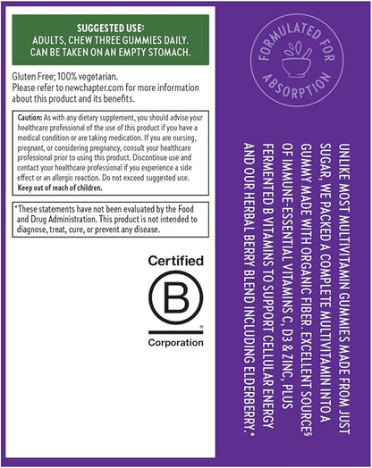 New Chapter Women’s Multivitamin Gummies - 59% Less Sugar, Women’s Gummy Vitamins with Vitamin C, D3 & Zinc, Non-GMO, Gluten Free, Berry-Citrus, 75ct