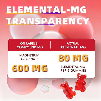 2pack Magnesium Glycinate Gummies 600mg for Sleep & Calm, Sugar Free Magnesium Gummies for Adults with Vitamin D3, Tart Cherry & Chamomile,Clump-Resistant Formula, Third-Party Tested, 120 Count