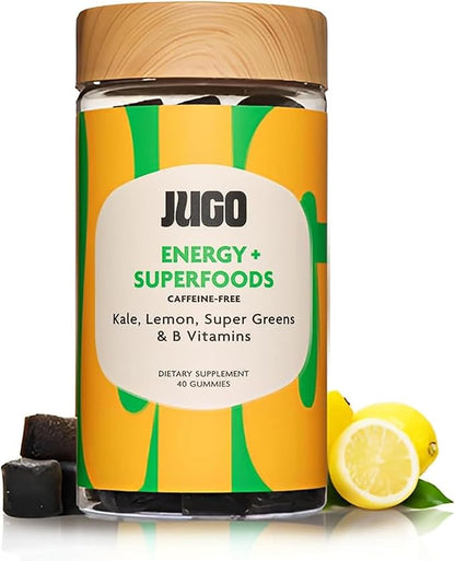 JUGO Energy + SUPERFOODS Vitamin B12 Gummies with Kale & Super Greens, Caffeine-Free Pre-Workout Energy Gummies, Vegetarian-Friendly, Gelatin-Free and Gluten-Free, Non-GMO, Made in USA, 40 Count