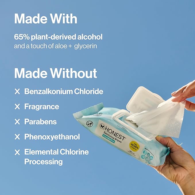 The Honest Company Fragrance-Free Sanitizing Alcohol Wipes, Antibacterial with Aloe, Kills 99% of Germs, 150 Count