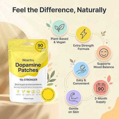 Dopamine Patches Extra Strength – 90 Count Plant-Based Vegan Mood Balance Patch for Men & Women – Supports Dopamine & Serotonin Balance – 3 Months Supply