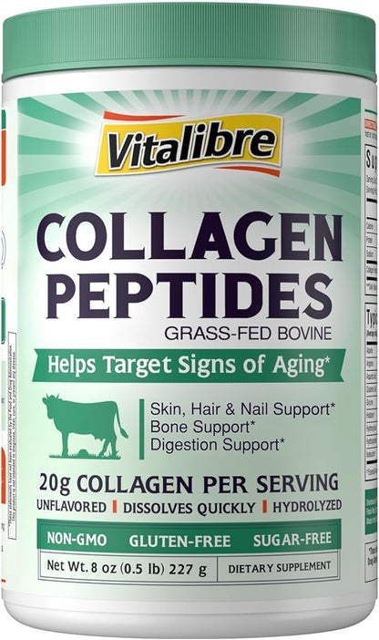 Bovine Collagen Peptides Powder for Women and Men, Grass-Fed Hydrolyzed Collagen Protein Type I & III, Skin, Hair, Nails, Bones, Digestion, Unflavored, Non-GMO, Keto & GF, 11 Servings, 8oz