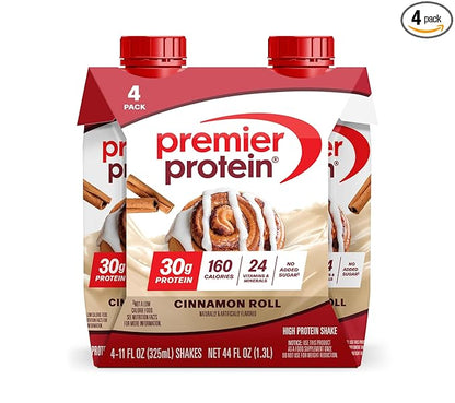 Premier Protein Shake, Cinnamon Roll, 30g Protein, No Added Sugar, 24 Vitamins & Minerals to Support Immune Health, 11 fl oz, 4 Pack