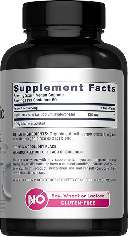 NeoCell Hyaluronic Acid Capsules | 60 Pills | 125 mg | Daily Hydration | Hair, Skin & Nails | Vegan Supplement
