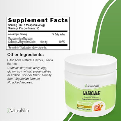 NaturalSlim Magicmag Pure Magnesium Citrate Powder Stress, Constipation, Muscle, Heart Health, and Sleep Support | Honey Chamomile Flavored Magnesium Supplement - 8oz Drink Mix (2 Pack)