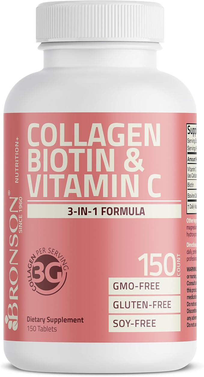 Bronson Collagen Peptides 3000mg (per Serving) with Biotin & Vitamin C - for Hair, Skin & Nails Support, Non-GMO, 150 Tablets