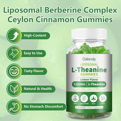 Liposomal L-Theanine 1200mg Gummies,Complex Magnesium GABA,5-HTP,Ashwagandha etc for Calm, Zzz & Relaxation Support for Adults,Children & Elderly,Liposomal Enhance 98% Absorption