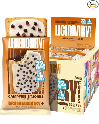 Legendary Foods 22g Protein Pastry 0g Added Sugar, Low Carb, Gluten Conscious, Keto Snack, Ideal for Glucose Management, Includes Whey Protein Isolate, 8 Pack Campfire S'mores