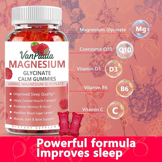 Magnesium Glycinate 400mg Gummies, High Absorption Magnesium Complex for Women, Kids, Adults, Sleep aid, Calm,Muscle Relaxation, Vitamins B6, D & Potassium Supplement, Gluten-Free Vegetarians.