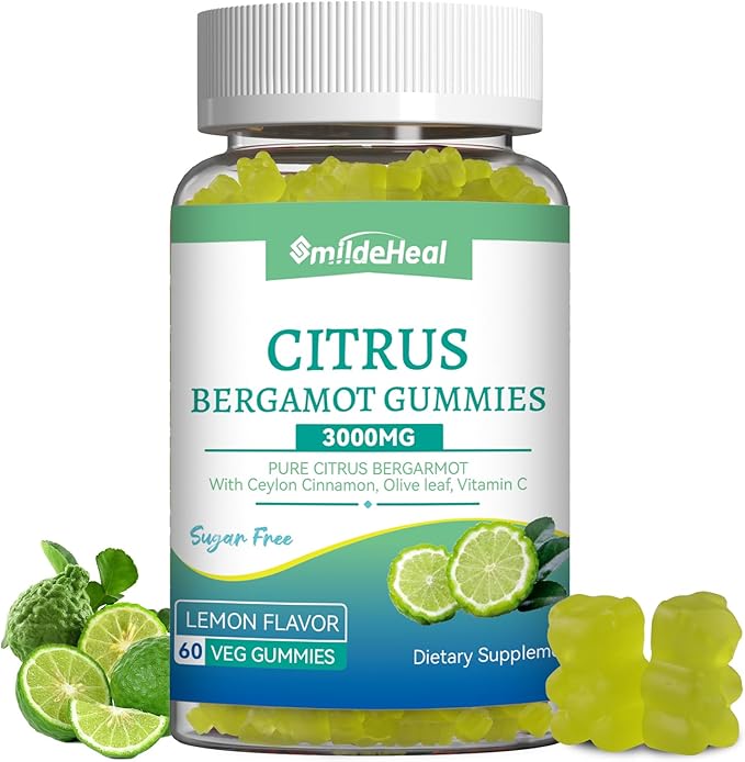 Citrus Bergamot Gummies 3000mg, Bergamot Supplement for High Cholesterol, Cholesterol Lowering Supplement for Heart, Immune System & Anti-Aging, Sugar Free Vegan 60 Gummies