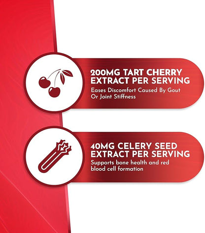 Atlantis Nutrition Tart Cherry Gummies with Celery Seed Extract - Advanced Uric Acid Cleanse for Immediate Relief | Joint Relief & Recovery | Powerful Antioxidant with Joint Support - 60 Gummies