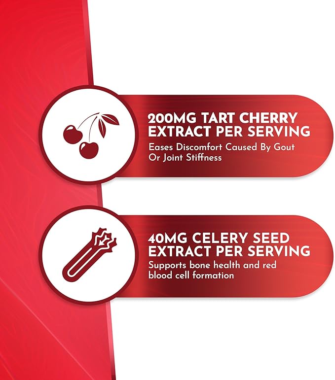 Atlantis Nutrition Tart Cherry Gummies 2-Pack with Celery Seed Extract - Advanced Uric Acid Cleanse for Immediate Relief. Powerful Antioxidant with Joint Support - 120 Gummies
